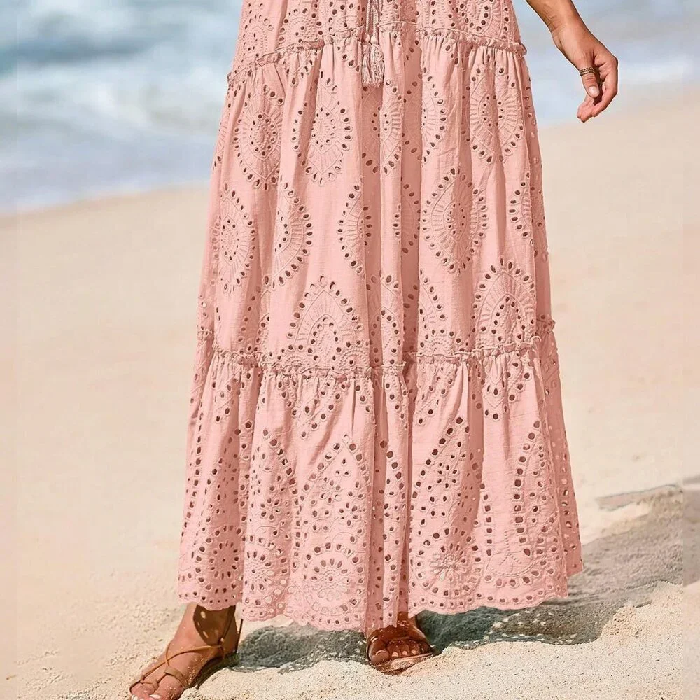 Pink Boho Women's Lace Maxi Skirt